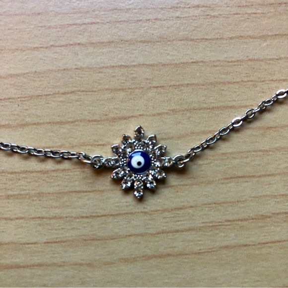 Handmade Jewelry - NWT Handmade Silver Rhinestoned Evil Eye Necklace